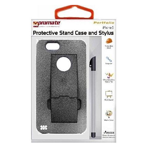 Promate Portfolio iPhone 5 Snap-on design Protective Stand Case and Stylus for iPhone 5 / 5s-Grey