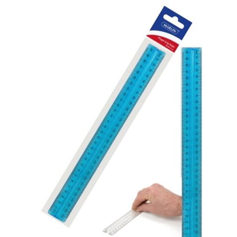 Marlin 30cm Finger Grip Ruler Clear Blue-Raised Centre For Easy Handling