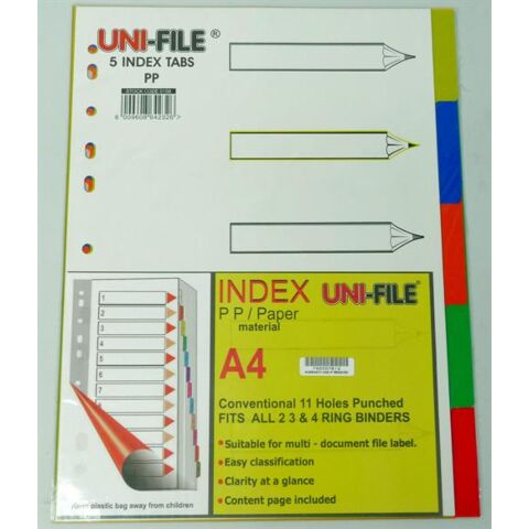 Uni-File A4 File Divider Plastic Tab 1- 5 