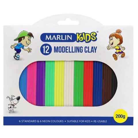 Marlin Kids Modelling Clay 200g 12 Colours �??Non Toxic 6 Neon and 6 Normal colours