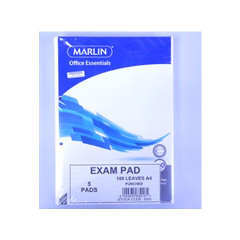 Marlin A4 Exam Pad Punched 100 page 5 pack