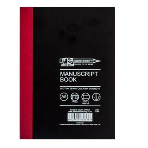Freedom A5 2 Quire Hard Cover Manuscript Book 192 Page Feint and Margin 5 Pack