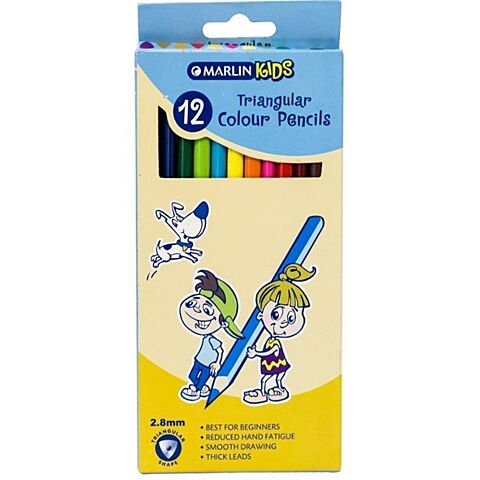 Marlin Kids Colour Pencils Long Triangular Pack of 12-Ideal for beginners 