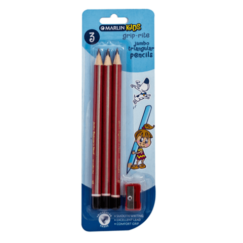 Marlin Kids end dipped Pencil Triangular jumbo blister card 3's + sharpener