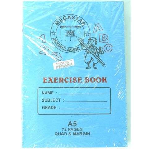 Megastar A5 Exercise Book 72page Quad and Margin ( Pack of 5 )