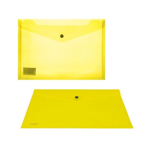 Marlin A4 Yellow Carry Folder with Press Stud on Flap Pack of 5- PVC Material 180 Micron
