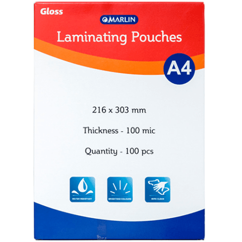 Marlin Office Essentials Laminating Pouches A4 100's 75mic