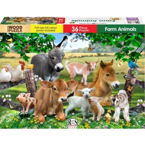 RGS 36 Piece A4 Wooden Puzzle Farm Animals-Interlocking Pieces 210 x 297mm