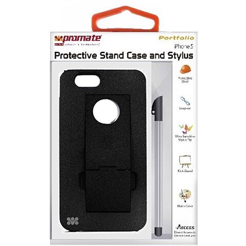 Promate Portfolio iPhone 5 Snap-on design Protective Stand Case and Stylus for iPhone 5 / 5s-Black