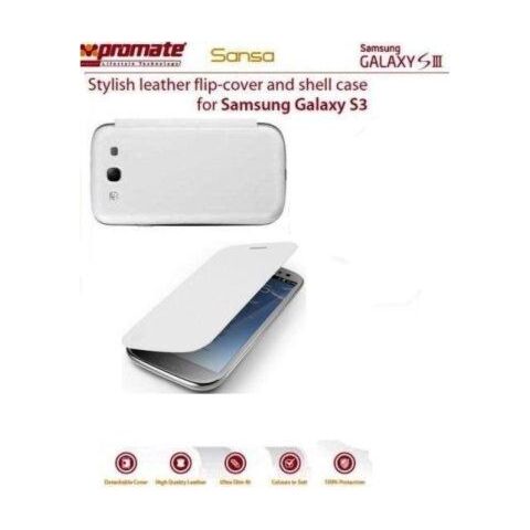 Promate Sansa Samsung Galaxy S3 Stylish leather flip-cover and shell case Detachable cover to replace original Samsung S3 cover Colour:White