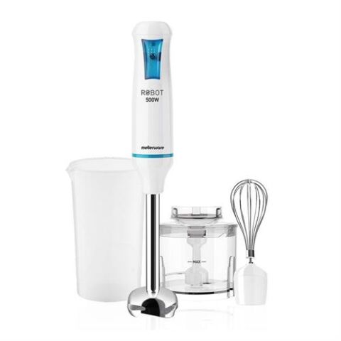 Mellerware Stick Blender With Attachments Stainless Steel White Single Speed 500W "Robot 500 Inox" Retail Box 2 year warranty