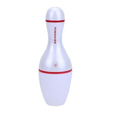 Casey Bowling Bottle Shaped Multifunctional Portable 150ml USB Humidifier Air Purifier Mist Maker with LED light For Home Office and Car-White and Red Retail Box No warranty