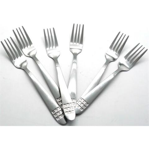Casey Catering 6 Piece Stainless Steel Dinner Dessert Forks Set With Square Design Printed On Handle Retail Box No Warranty