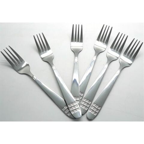 Casey Catering 6 Piece Stainless Steel Dinner Table Forks Set With Square Design Printed On Handle Retail Box No Warranty