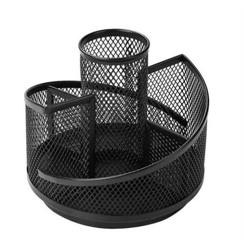 Brainware 5 Way Black Steel Mesh Rotating Pen Holder
