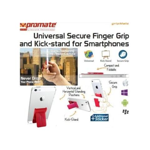 Promate Gripmate Universal Smartphone Secure Finger Grip and Kick-stand-Maroon