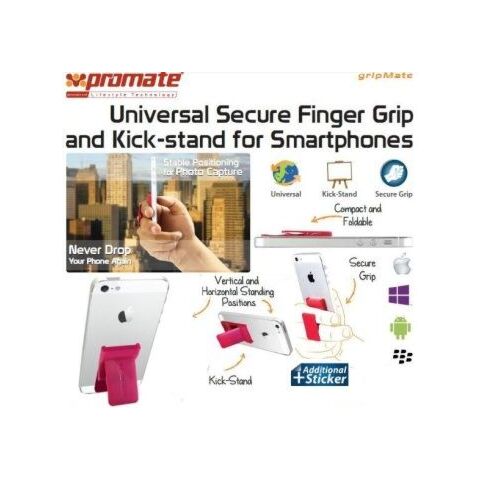 Promate Gripmate Universal Smartphone Secure Finger Grip and Kick-stand-Pink