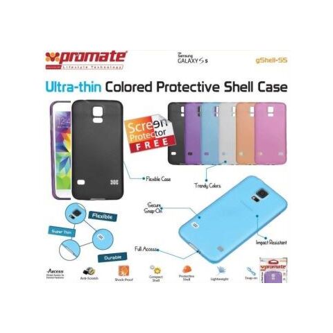 Promate Gshell S5 Ultra-thin Colored Protective Shell Case for Samsung Galaxy S5 Colour:Black