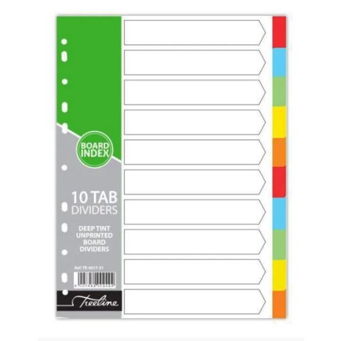Treeline A4 160gsm Board File Dividers 10 Tab Bright Deep Tint Unprinted Not Numbered-(Tab 1-10)