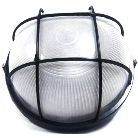 Noble Pays Round Bulkhead Light Fitting Large With Grid Black- 240mm Diameter