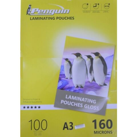 Penguin A3 Laminating Gloss Pouches 100pcs Pack 160 Microns