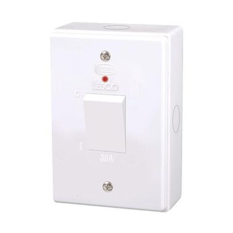 Lesco 2 Pole Surface Isolator Switch Vertical with LED Indicator Light- Complete with White Extension Box