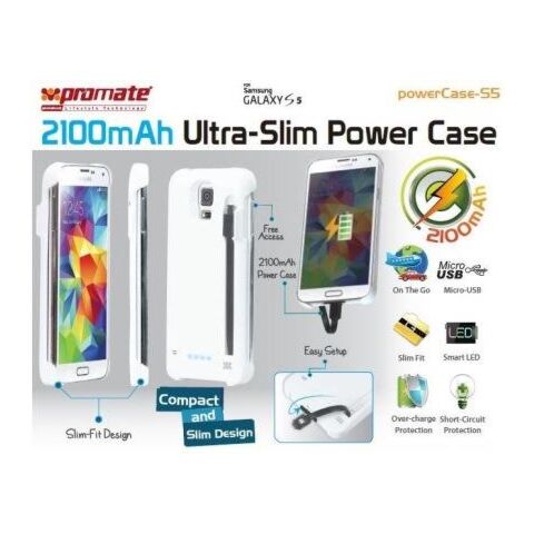 Promate Powercase S5 2100mAh Ultra-Slim Power Case For Samsung Galaxy S5 Colour: White