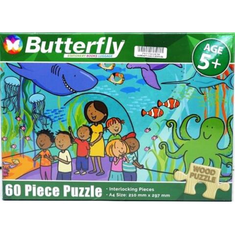 Butterfly 60 Piece A4 Wooden Puzzle At The Aquarium -Interlocking Pieces 210 x 297mm
