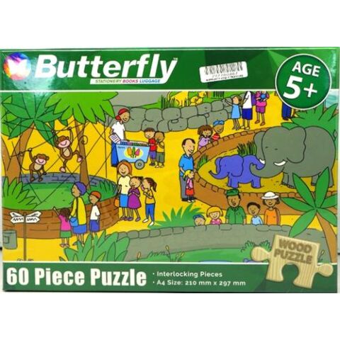 Butterfly 60 Piece A4 Wooden Puzzle At The Zoo-Interlocking Pieces 210 x 297mm