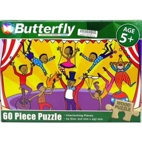 Butterfly 60 Piece A4 Wooden Puzzle At The Circus -Interlocking Pieces 210 x 297mm