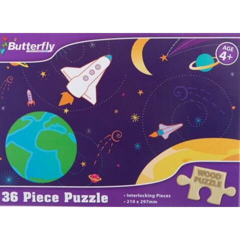 Butterfly 36 Piece A4 Wooden Puzzle Outer Space - Interlocking Pieces 210 x 297mm