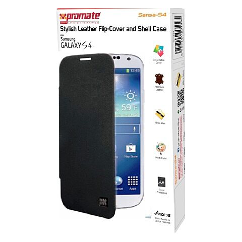Promate Sansa-S4 Stylish Leather Flip-Cover and Shell Case for Samsung Galaxy S4-BlaRed Retail Box 1 Year Warranty