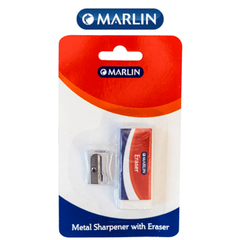 Marlin Metal Sharpener 1 hole and eraser 60 x 20 x 10mm combo Single pack