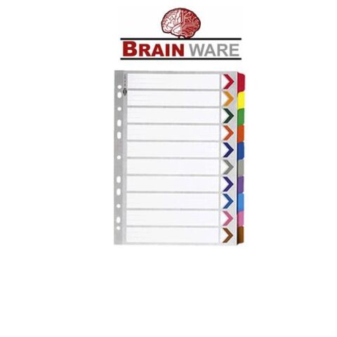 Brainware Board A4 Colour Index Numeric 1 to 10 Tab Dividers Retail Packaging