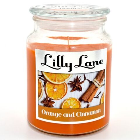 Lilly Lane Orange and Cinnamon Scented Candle Large Lidded Mason Glass Jar