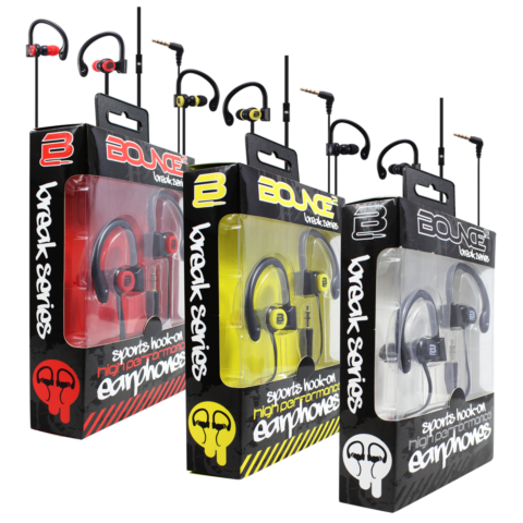 Bounce Break series hook-on Earphones Black/Red