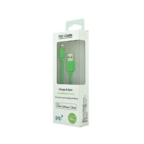 PQI - Apple Certified 90cm Flat cable length Lightning 8-Pin Syncing and Charging - Green (Made for iPhone/ iPad / iPad Mini)