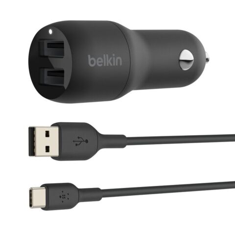 Belkin -  BoostCharge Dual USB-A Car Charger 24Watt  - Includes USB-A to USB-C Cable - Black