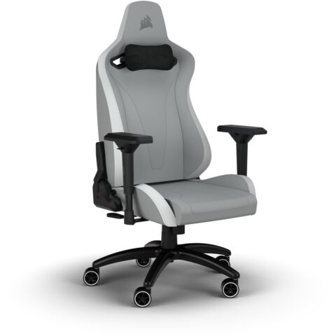 Corsair TC200 Leatherette Gaming Chair - Standard Fit - Light Grey and White