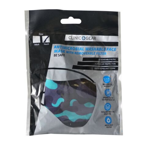 Clinic Gear Anti-Microbial Printed Mask Boys Cammo - Blue and Grey