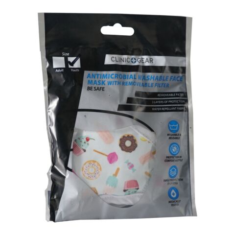 Clinic Gear Anti-Microbial Printed Mask Girls Donut - Turq