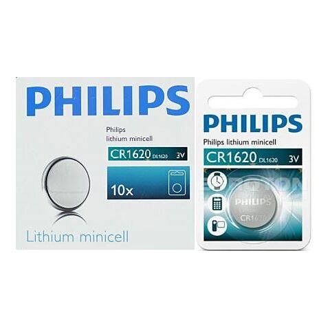 Philips Minicells Battery CR1620 Lithium-Sold as Box of 10, Retail Box , No Warranty