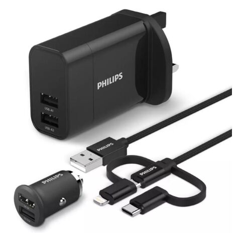 Philips USB Car and Wall Chargers with 3 in 1