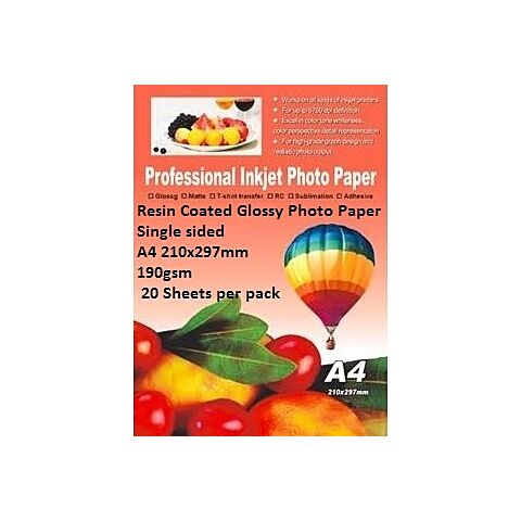 E-Box Resin Coated Glossy Photo Paper-Single sided A4 210x297mm-190gsm- 20 Sheets
