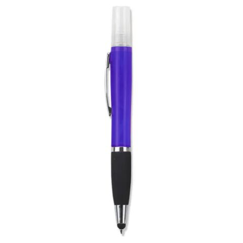 Geeko 3 in 1 Sanitizer Spray Stylus and Blue ink Pen- 3 Functions-Refillable Sanitizer Container with Spray Nozzle Purple