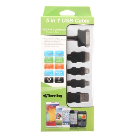 USB Mobile Data Cable 5 in 1 Black