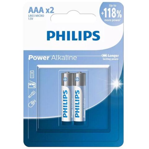 PHILIPS POWER ALKALINE BATTERY 2 PACK - LR03P2B/40