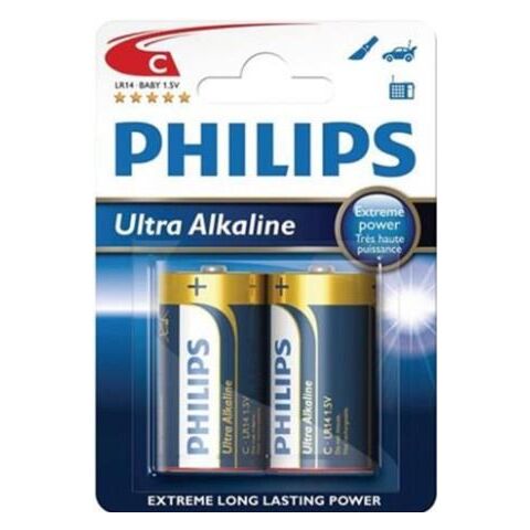 Philips Ultra Alkaline Battery LR14E2B 2 x Type C / LR14 Ultra Alkaline Batteries
