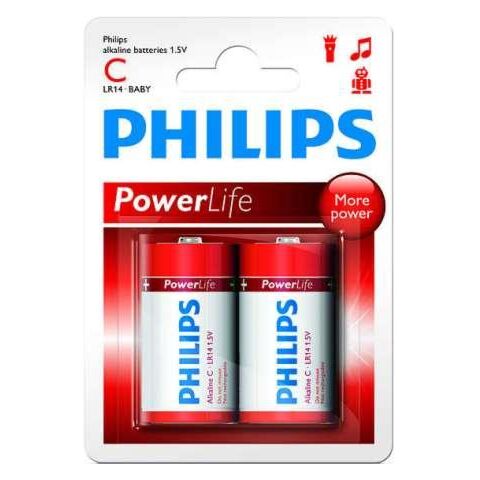 Philips PowerLife Battery LR14P2B 2 x Type C / LR14 Alkaline Batteries