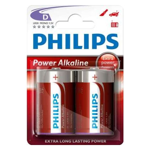 Philips PowerLife Battery LR20P2B 2 X Type D Power Alkaline Batteries
